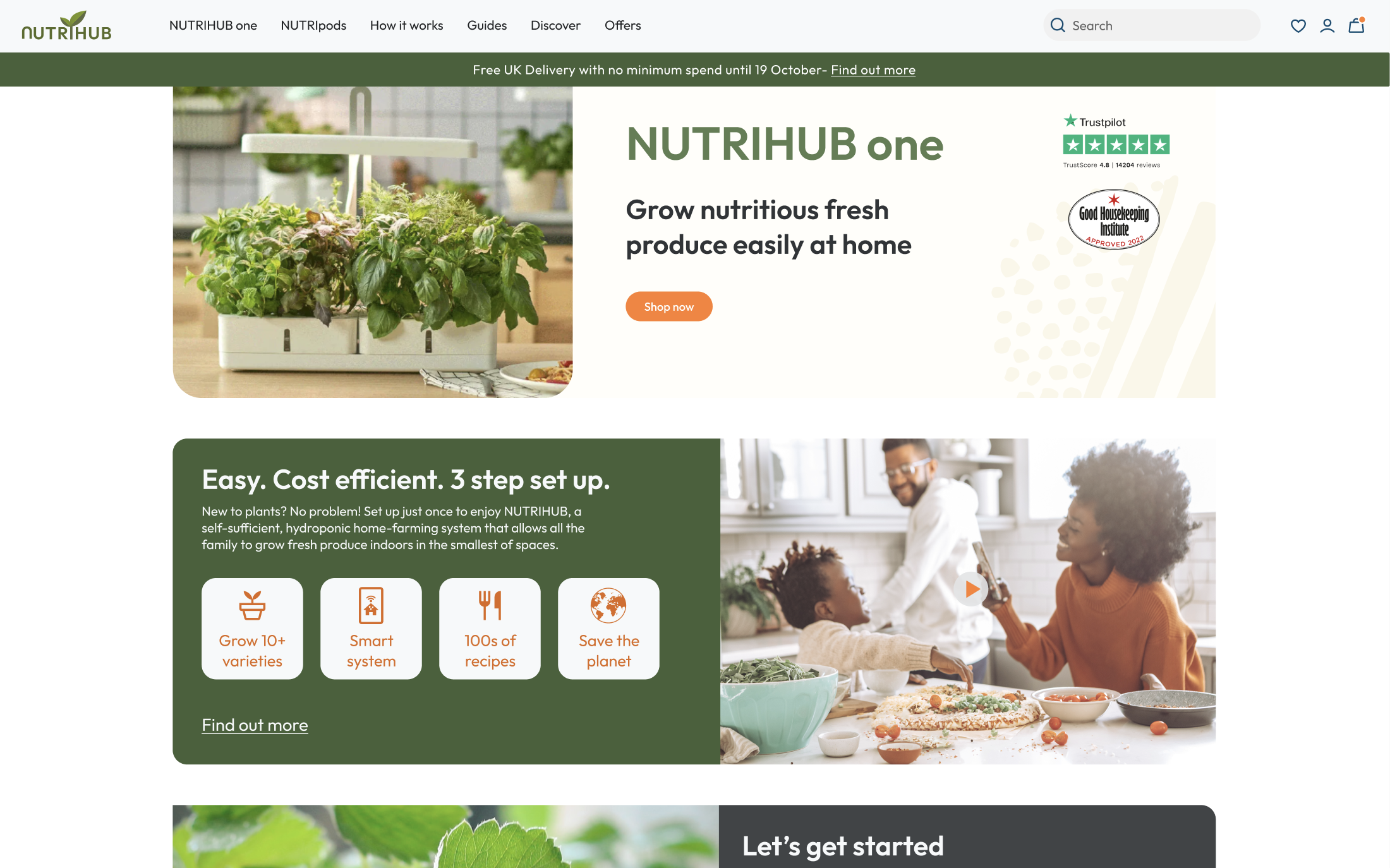 Image shows the Nutrihub website design on Desktop, with campaign graphics, reviews and accolades, as well as informative video content and summary infographics.